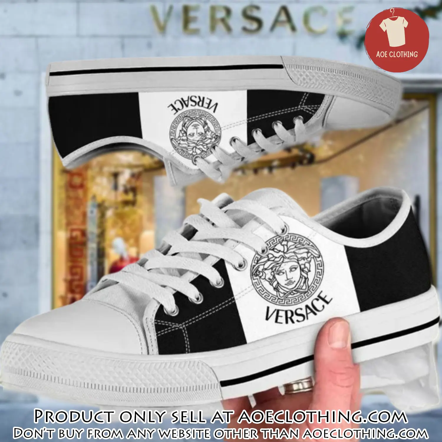 Versace medusa golden white low top canvas shoes luxury brand gifts for men women aoe1502396